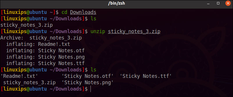 Unzip the Font in Ubuntu