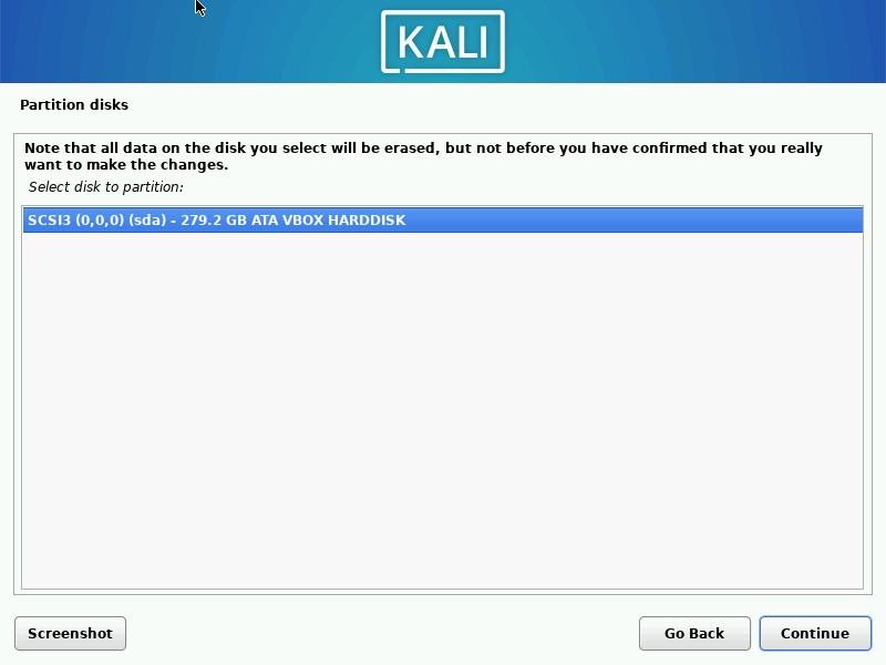 Kali Linux 2022 Hard Disk selection
