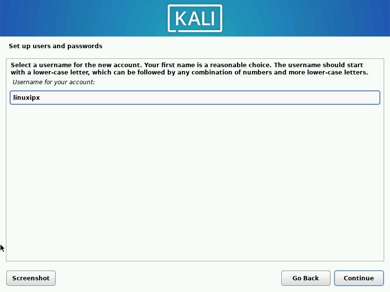 Kali Linux 2022.2 Username