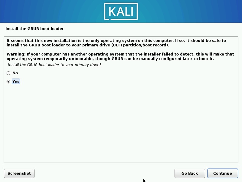 Kali Linux GRUB Install