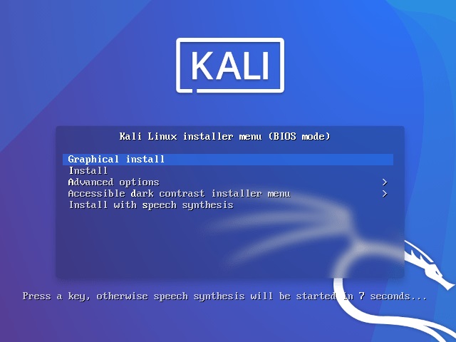 Kali Linux 2022.2 Installer Menu