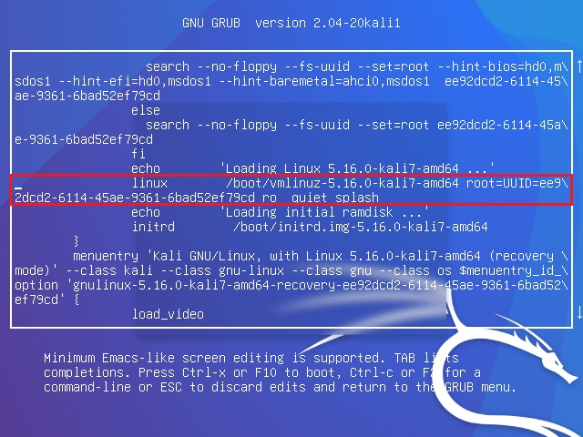 Kali Linux Password Rest Line