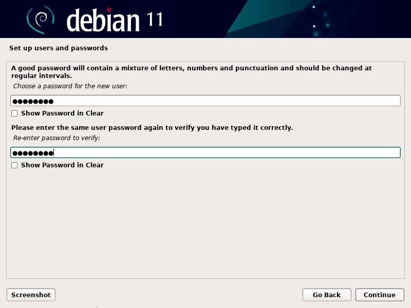 Create the Password for Debian 11 User Account