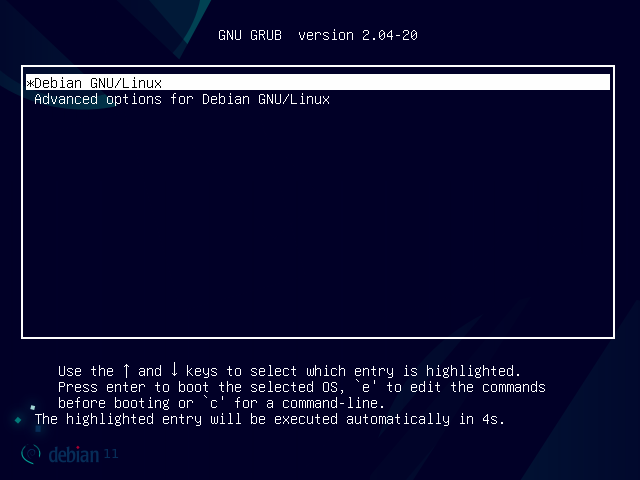 Debian GRUB Menu