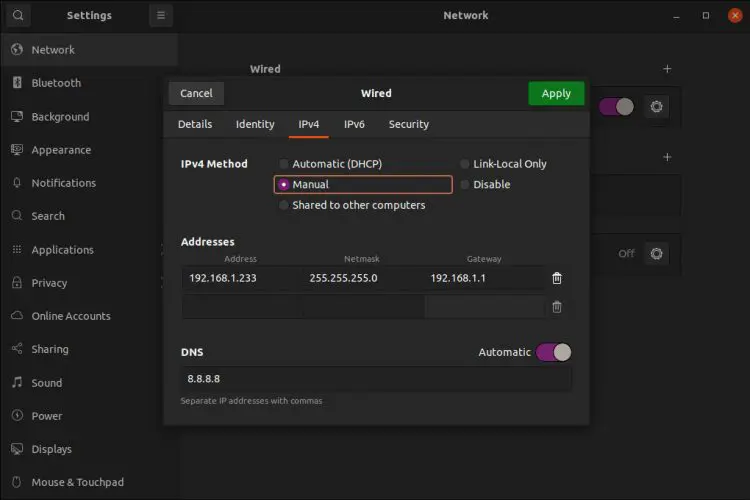 how to set static ip linux ubuntu IP Address on Ubuntu