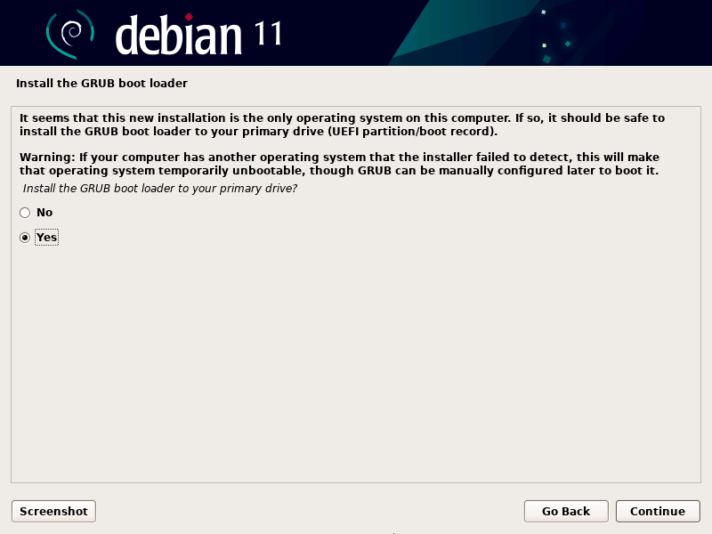 Install the GRUB Bootloader in Debian 11