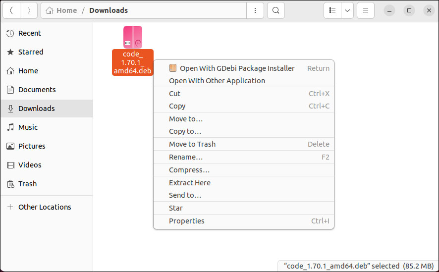 Install vscode using gdebi on Ubuntu