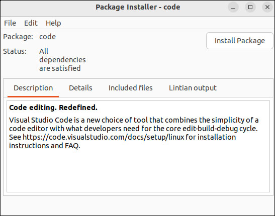 Install vscode using gdebi