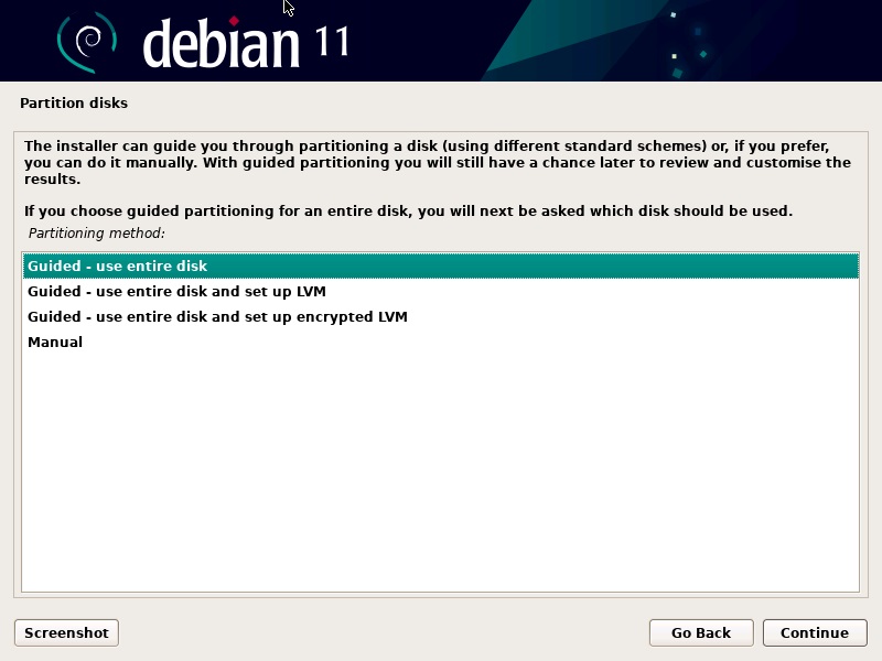 Partition Disks For Debian 11