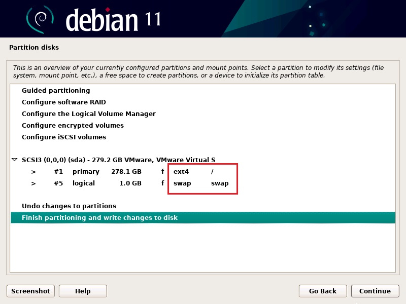 Partitions Created in Debian 11