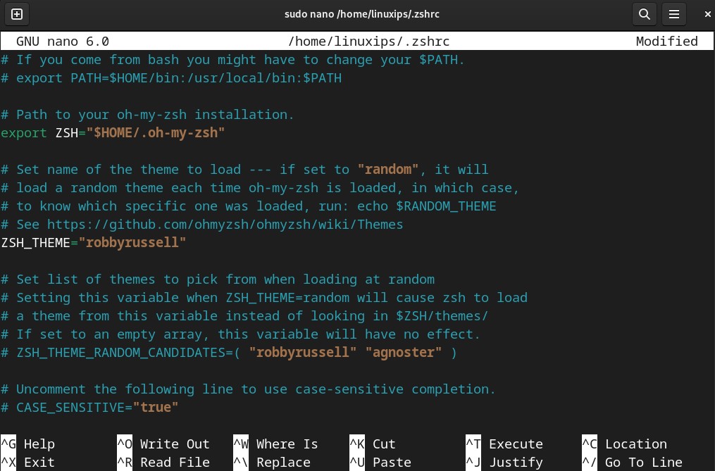 Zshrc file in Fedora