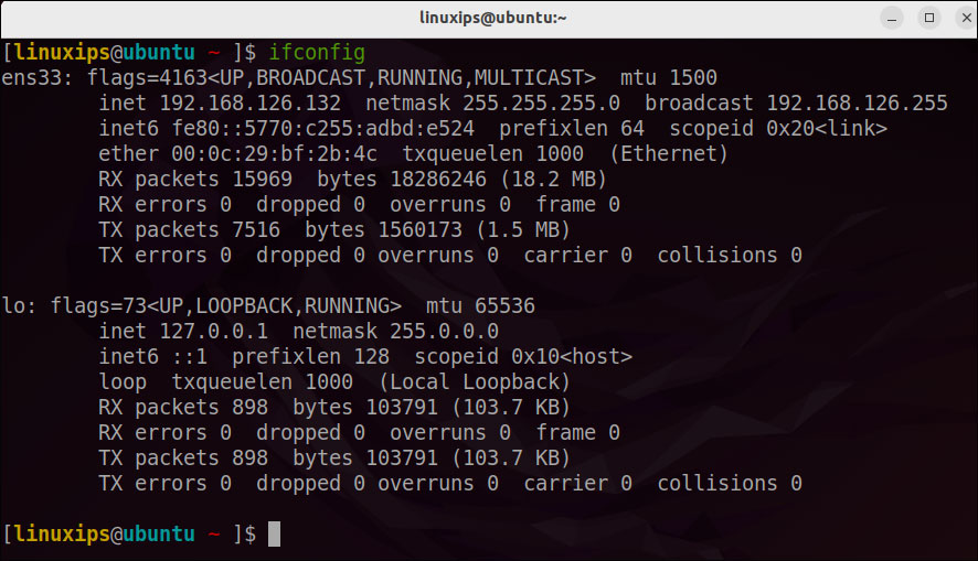 ifconfig on Ubuntu