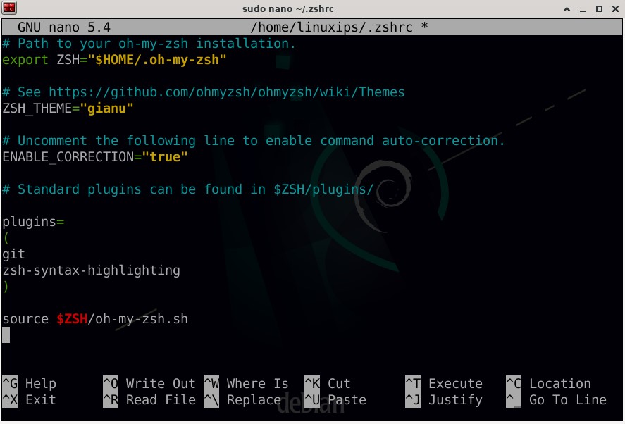 zshrc file in Debian 11