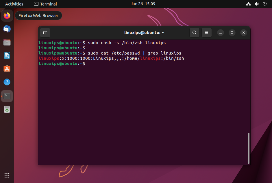 Shell Change bash to zsh on Ubuntu 22.10