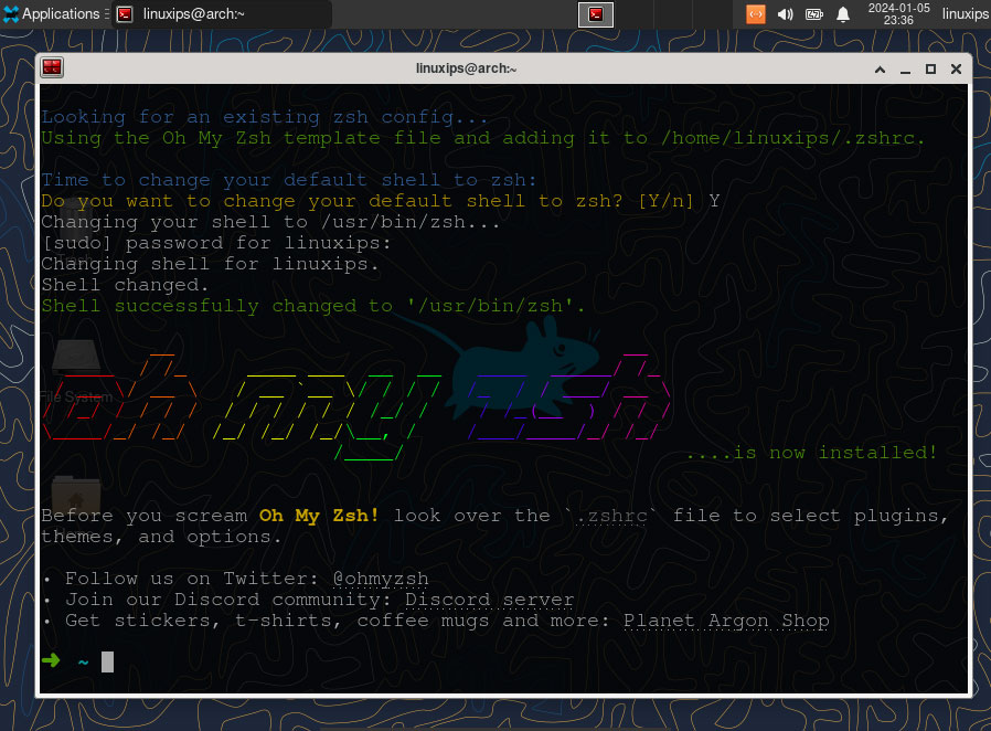 Install oh my zsh in Arch Linux