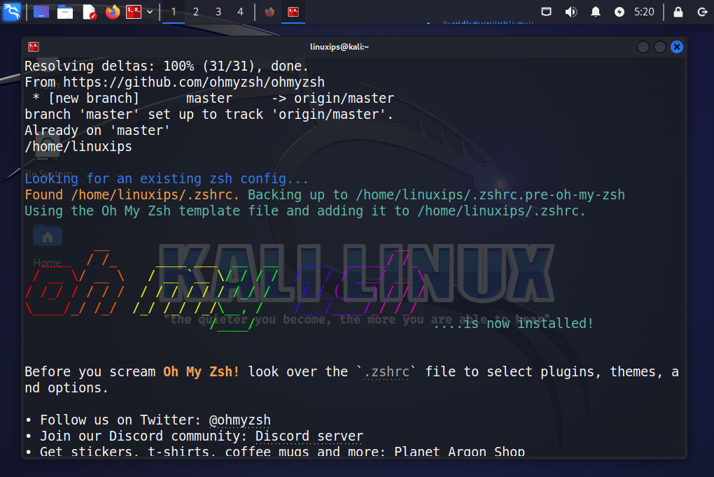 Install oh-my-zsh in Kali Linux 2024
